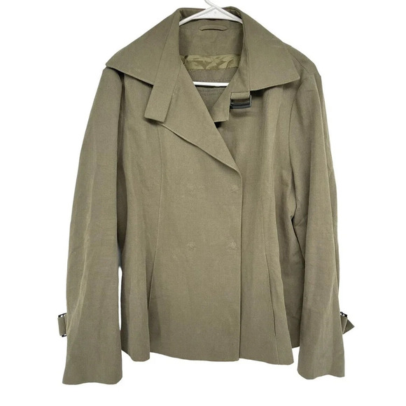 Annette Gortz Jacket Size 42 Linen Cotton Double Breasted Snap Army Green - Picture 1 of 12